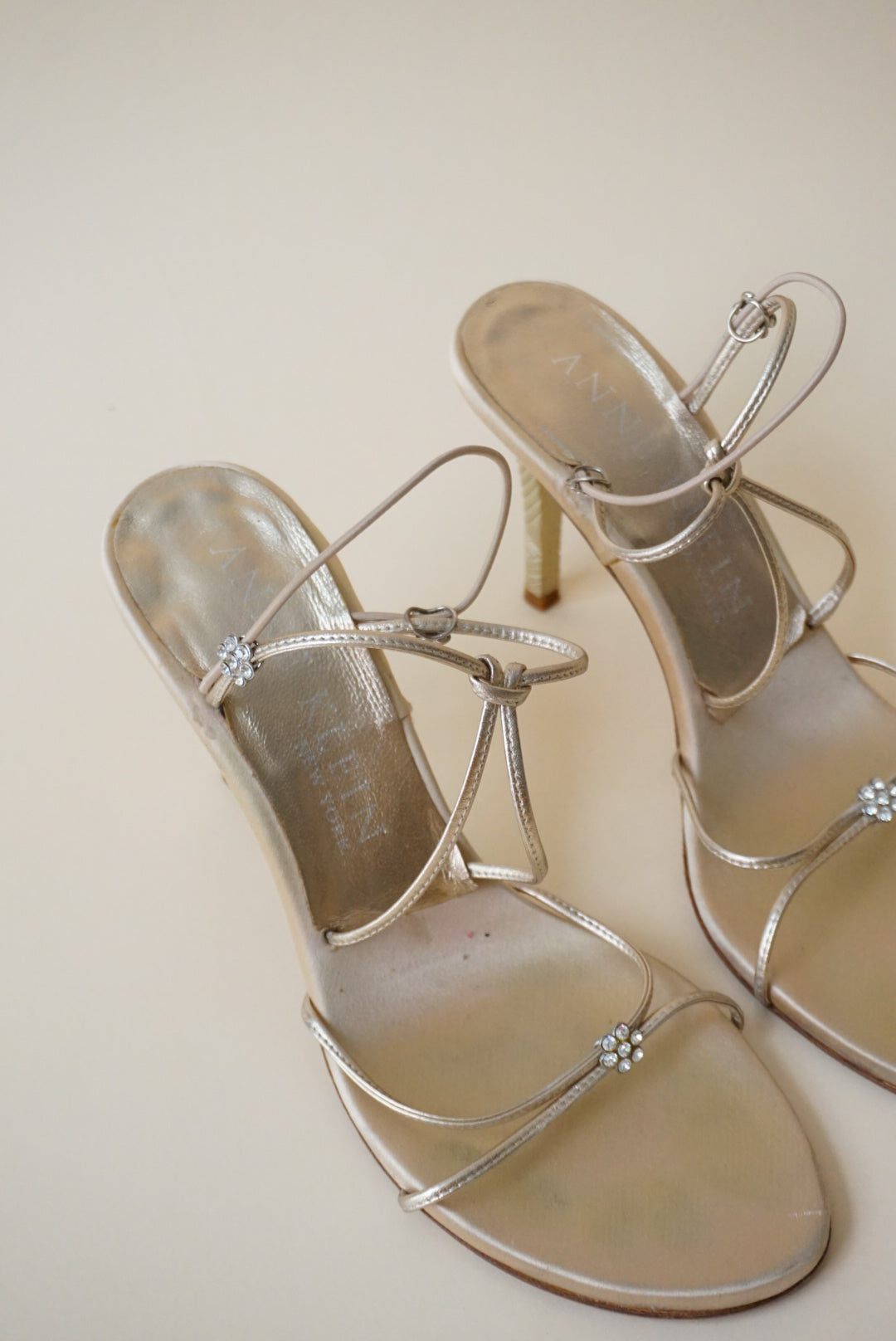 Vintage Anne Klein Collection Sandal Rhinestone Flower Heels - Size 8.5
