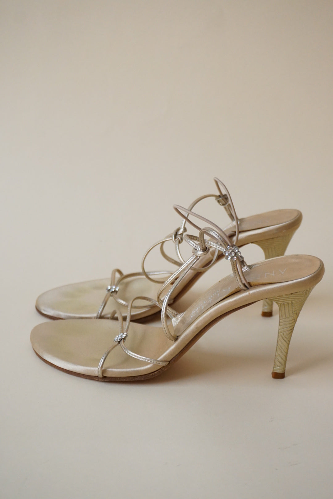 Vintage Anne Klein Collection Sandal Rhinestone Flower Heels - Size 8.5