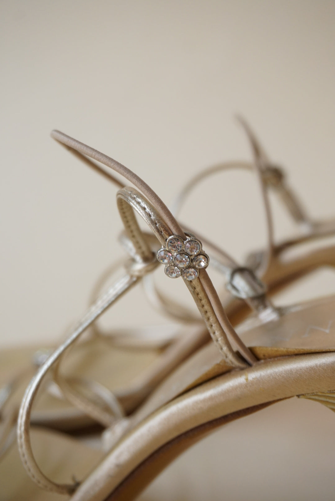 Vintage Anne Klein Collection Sandal Rhinestone Flower Heels - Size 8.5