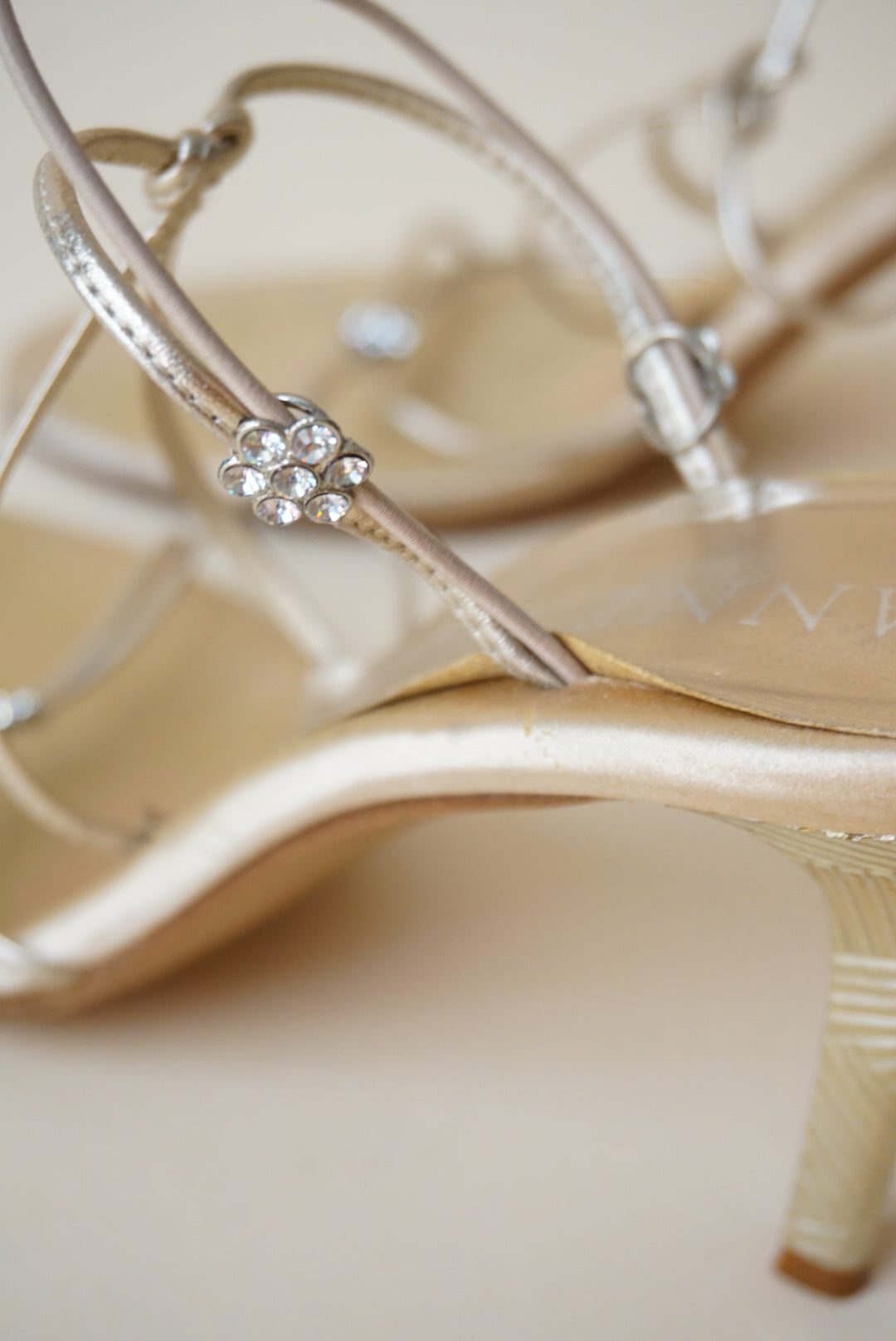 Vintage Anne Klein Collection Sandal Rhinestone Flower Heels - Size 8.5