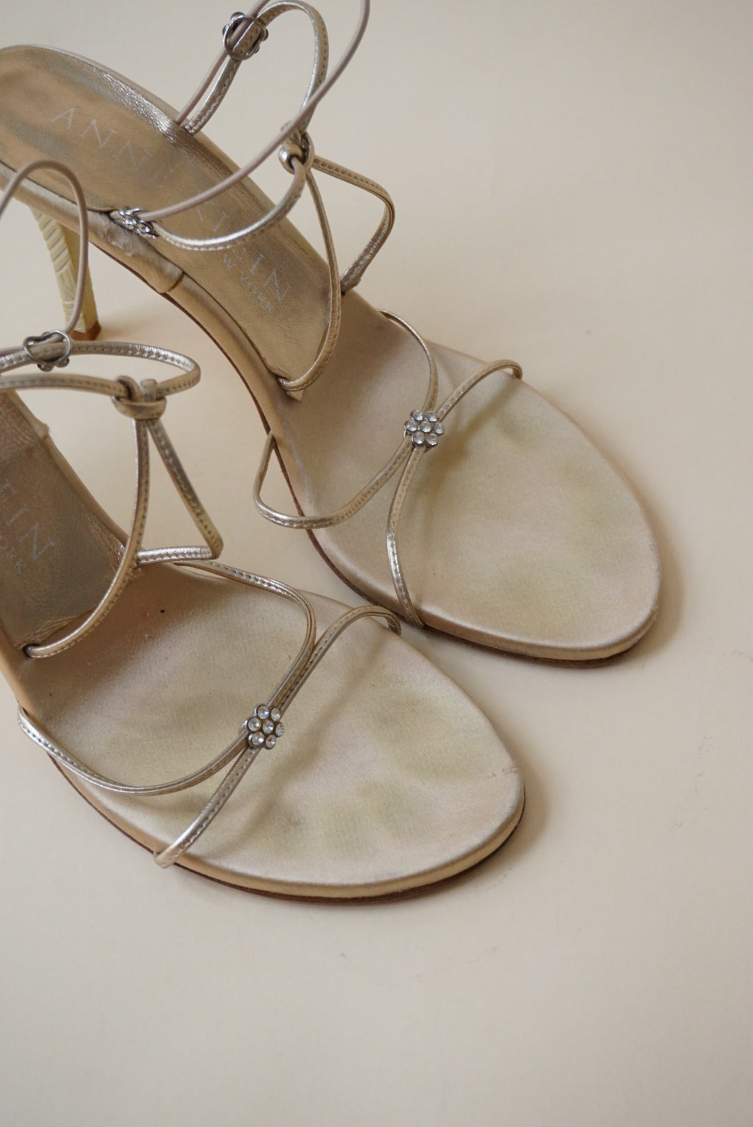 Vintage Anne Klein Collection Sandal Rhinestone Flower Heels - Size 8.5