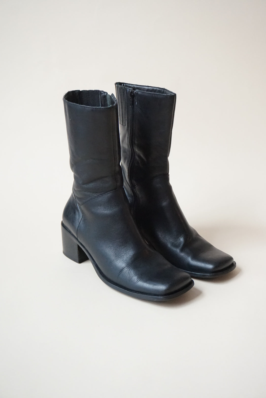 Wesley & Co. Leather Black Ankle Square Toe Booties - Size 9/9.5 (READ)