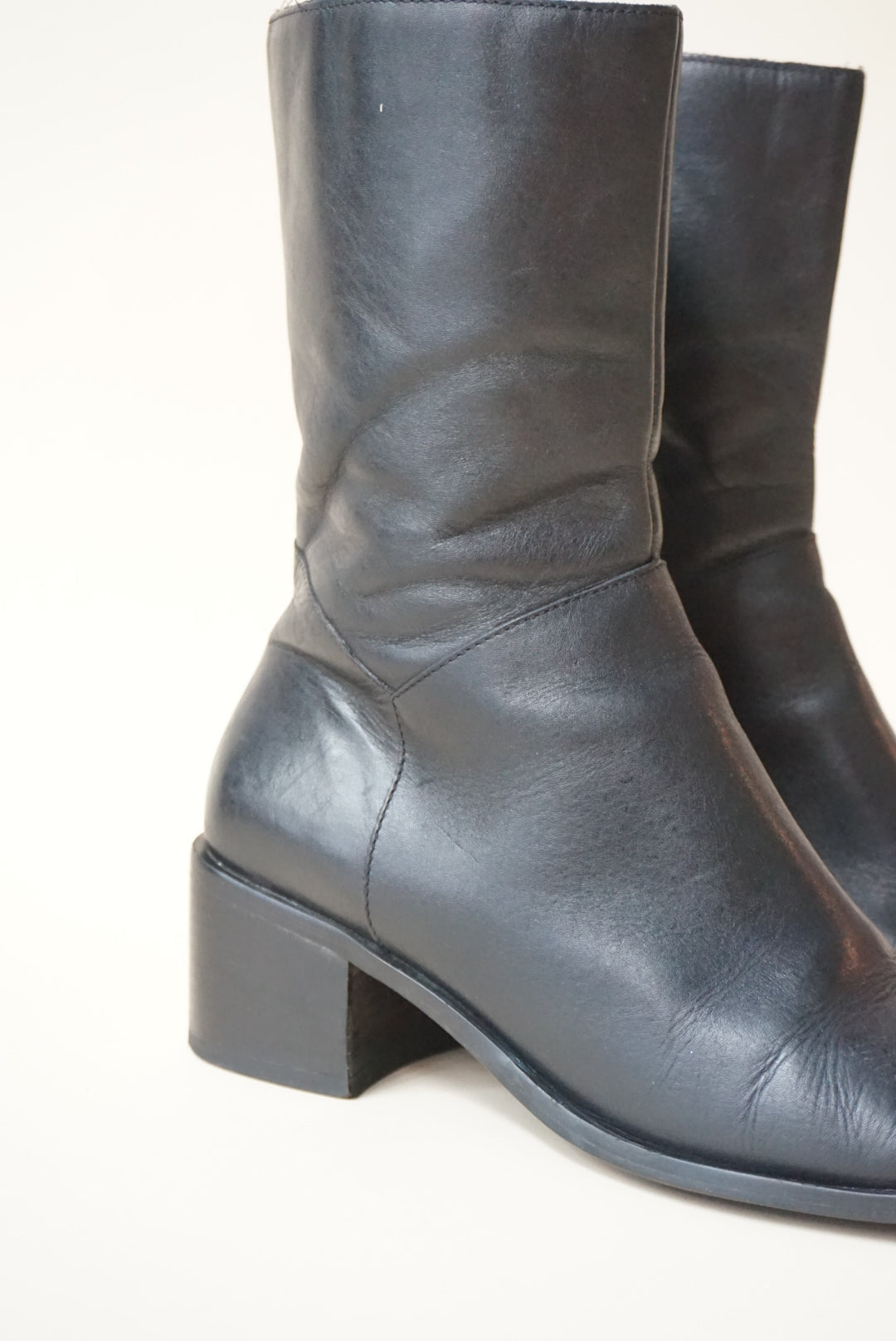 Wesley & Co. Leather Black Ankle Square Toe Booties - Size 9/9.5 (READ)