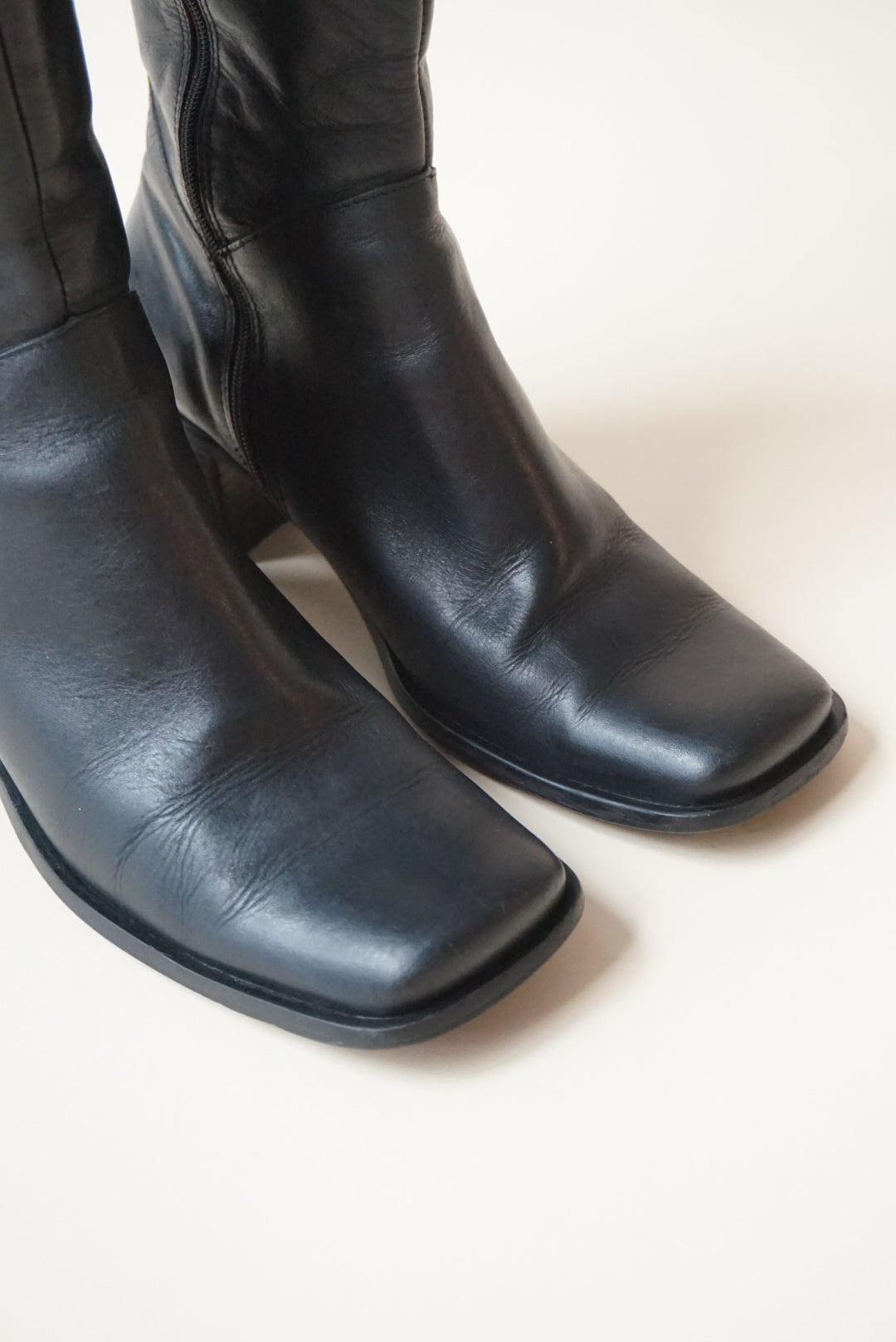 Wesley & Co. Leather Black Ankle Square Toe Booties - Size 9/9.5 (READ)