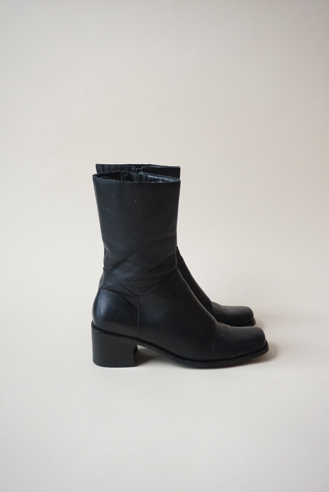 Wesley & Co. Leather Black Ankle Square Toe Booties - Size 9/9.5 (READ)