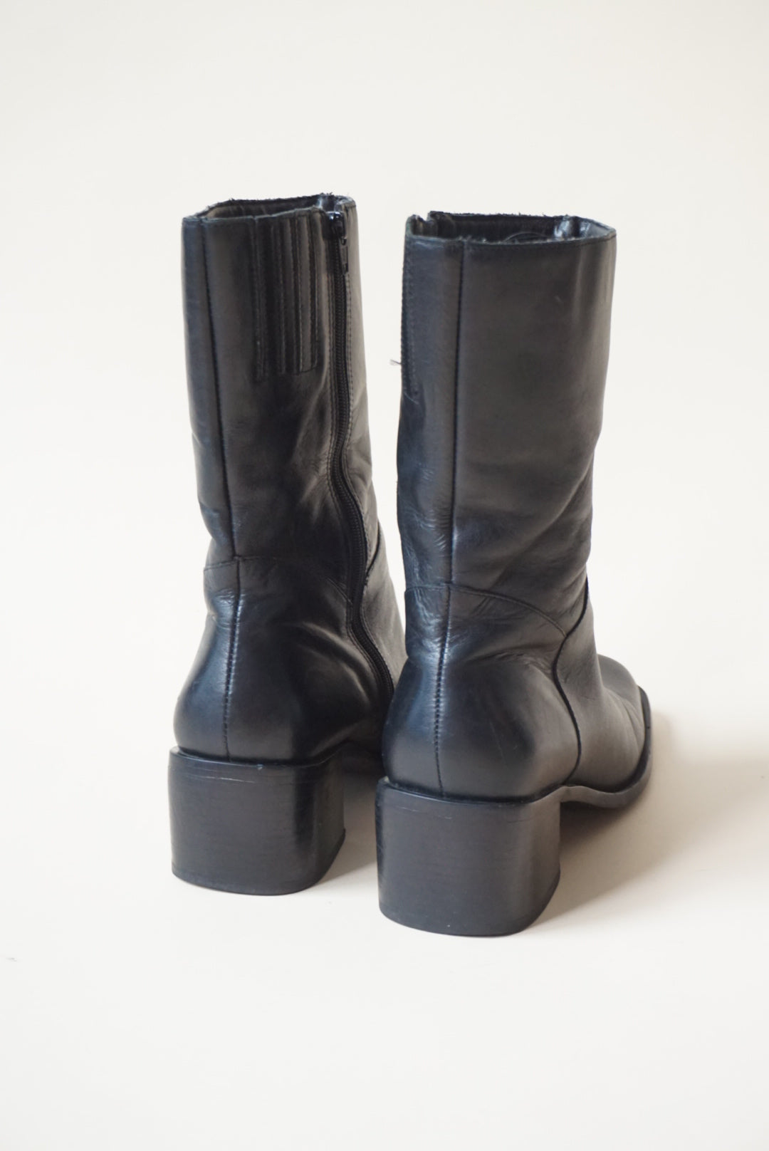 Wesley & Co. Leather Black Ankle Square Toe Booties - Size 9/9.5 (READ)