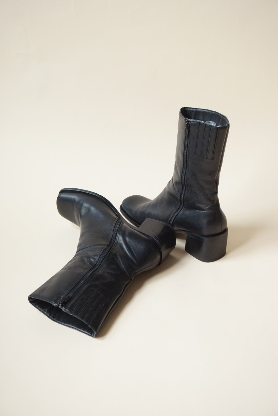 Wesley & Co. Leather Black Ankle Square Toe Booties - Size 9/9.5 (READ)