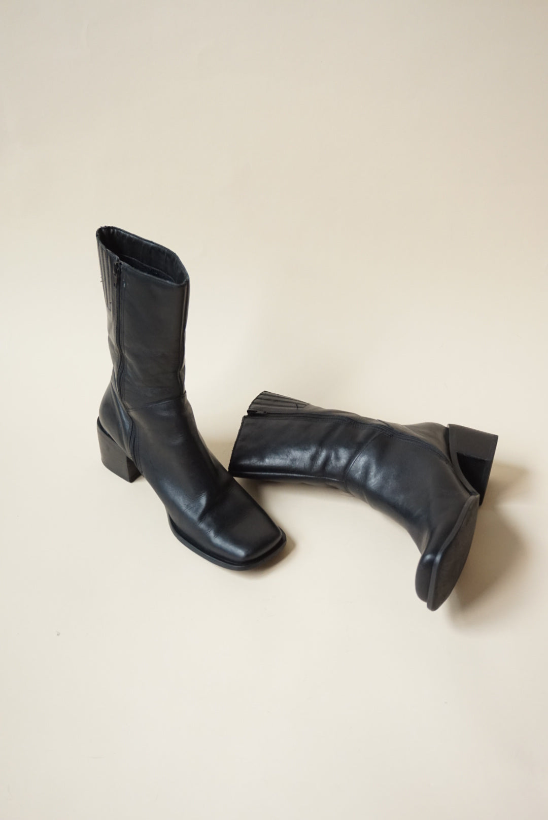 Wesley & Co. Leather Black Ankle Square Toe Booties - Size 9/9.5 (READ)