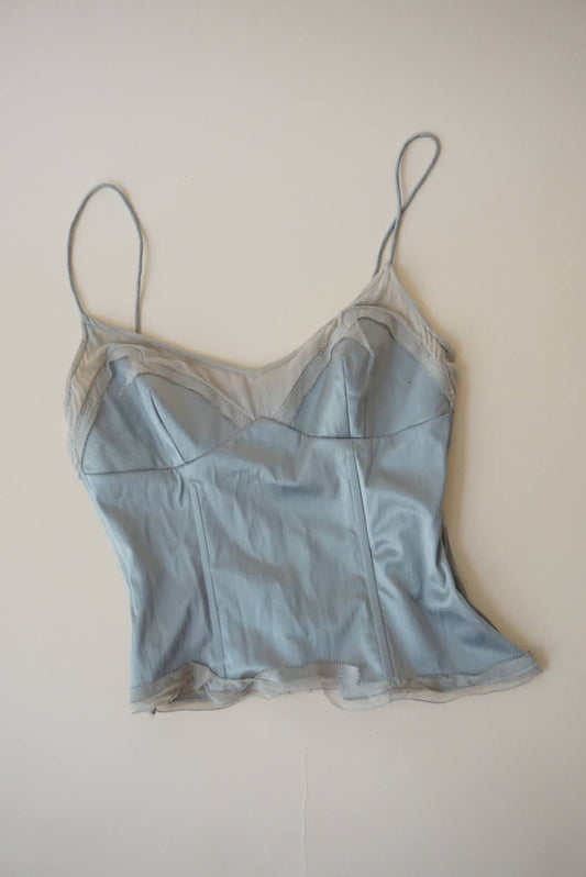 Mandalay Vintage Corset Bustier Bluish Grey Asymmetrical Top - Size 4