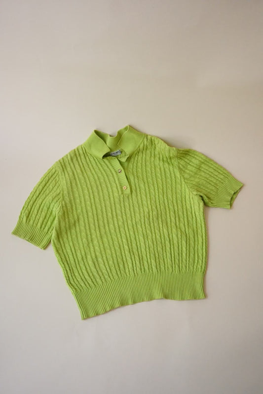 Celine Cable Knit Lime Green Vintage Polo - Size Large (46)
