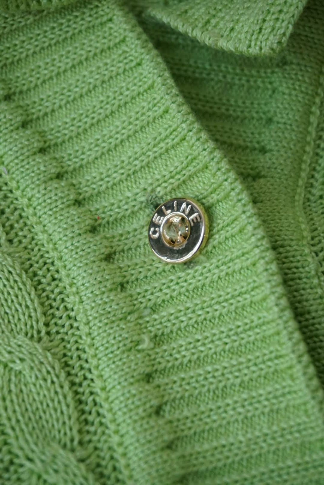 Celine Cable Knit Lime Green Vintage Polo - Size Large (46)