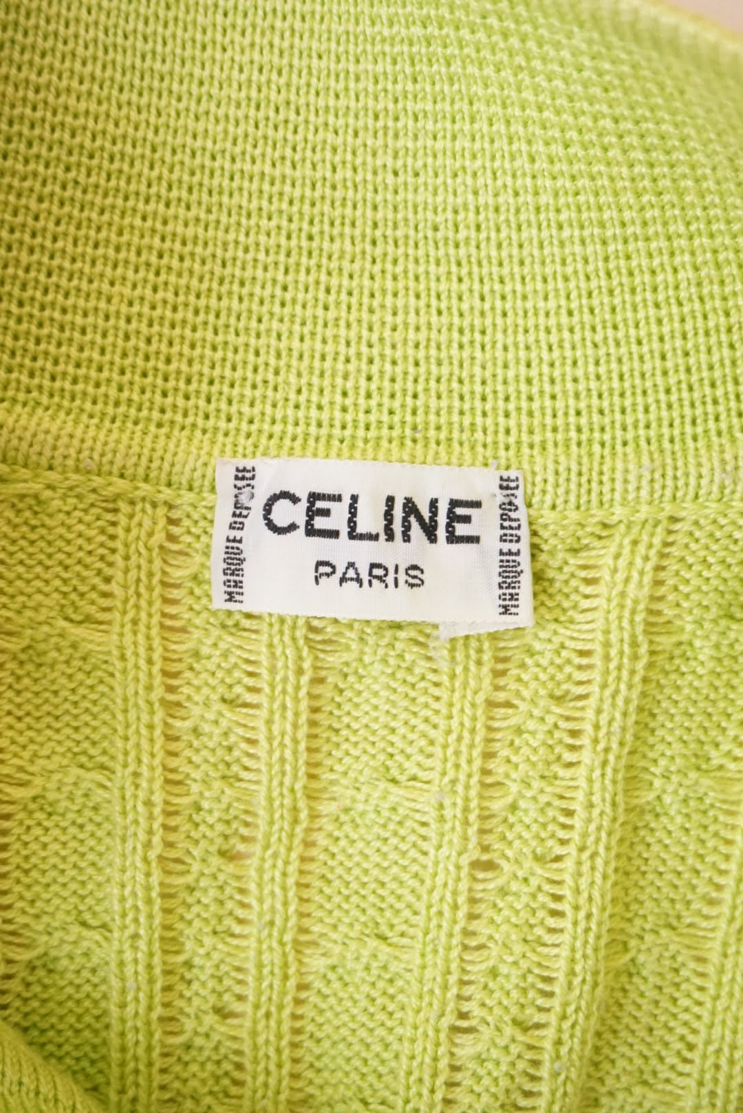 Celine Cable Knit Lime Green Vintage Polo - Size Large (46)