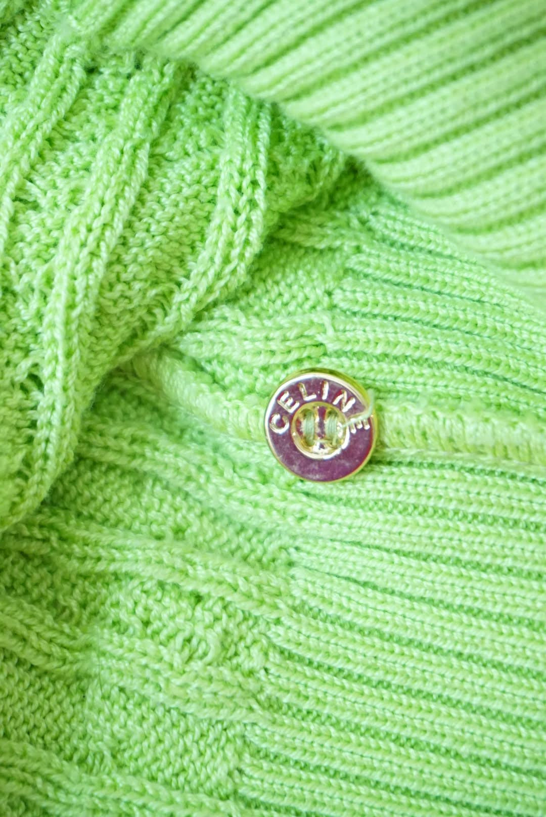 Celine Cable Knit Lime Green Vintage Polo - Size Large (46)