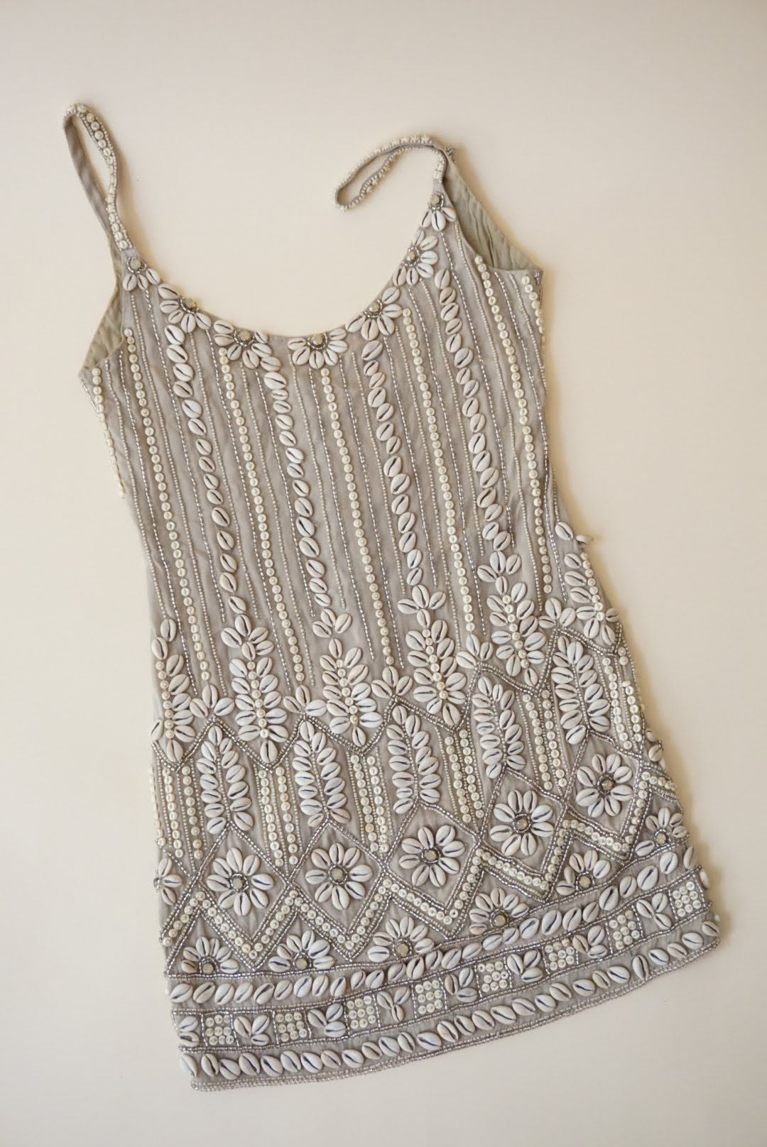 All Saints Beige Skallein Sea Shell Embellished Embroidered Tank Slip Dress - Size 6