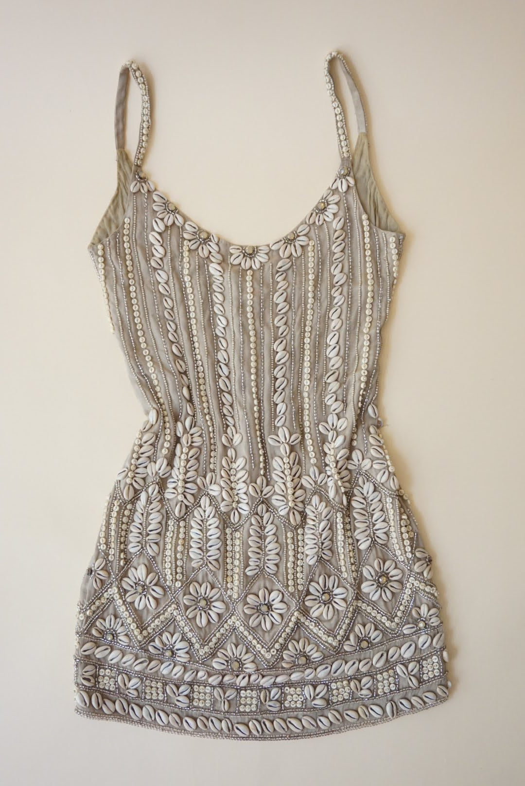 All Saints Beige Skallein Sea Shell Embellished Embroidered Tank Slip Dress - Size 6