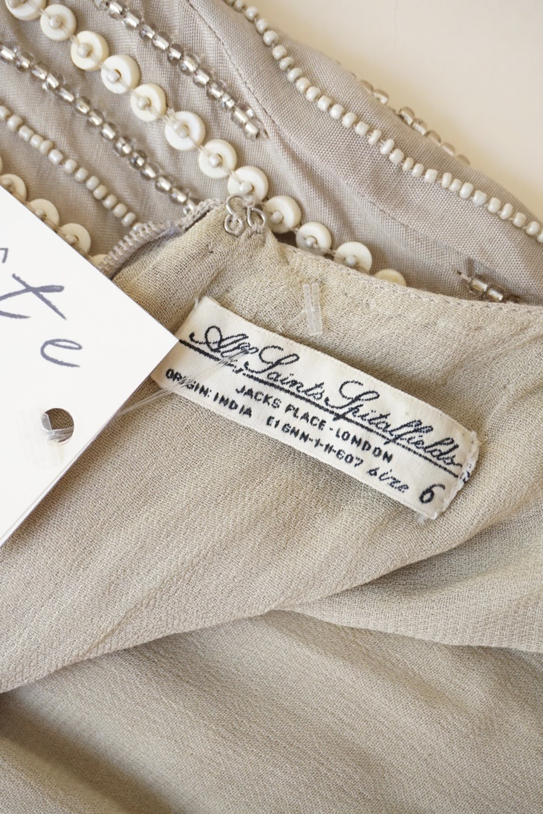 All Saints Beige Skallein Sea Shell Embellished Embroidered Tank Slip Dress - Size 6