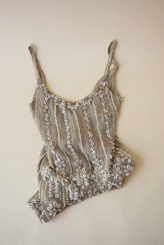 All Saints Beige Skallein Sea Shell Embellished Embroidered Tank Slip Dress - Size 6