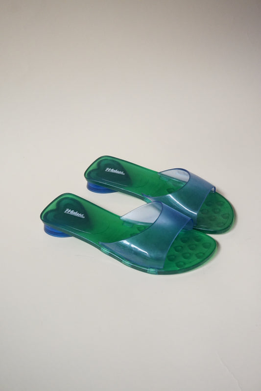 Melissa "Kim" Jelly Flat Green/ Blue Sandals - Size 9