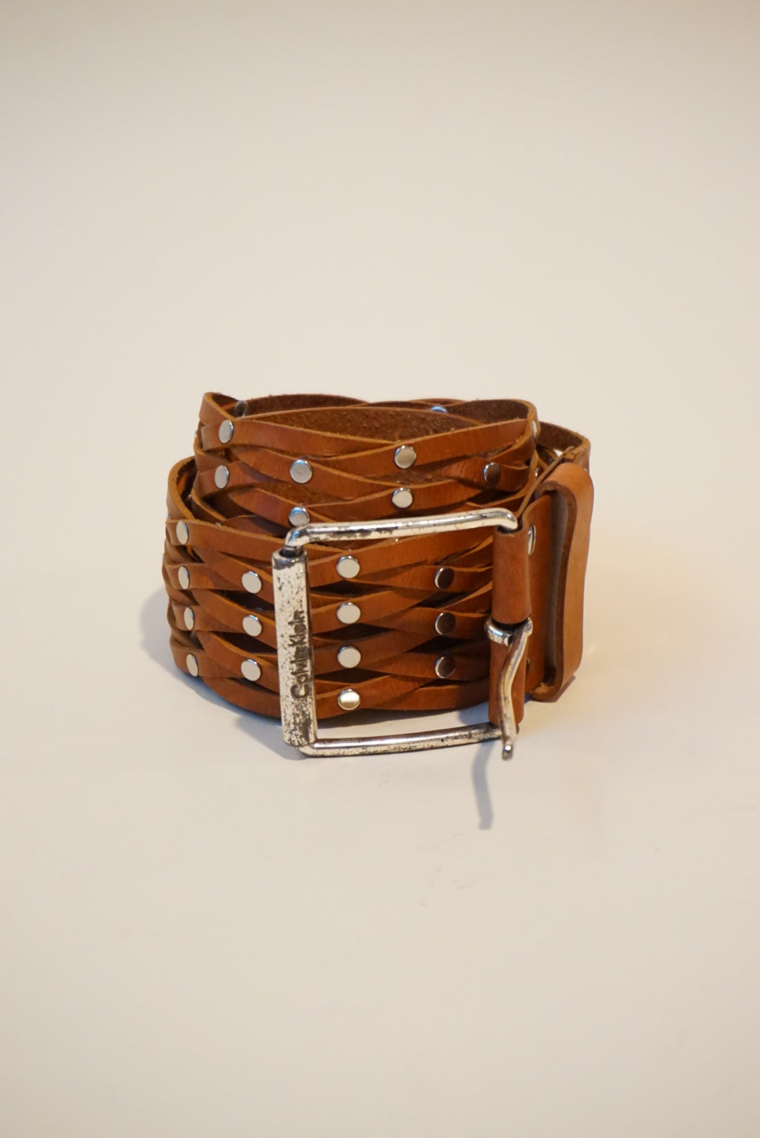Calvin Klein Vintage Studded Braided Silver Buckle Belt - Size Medium