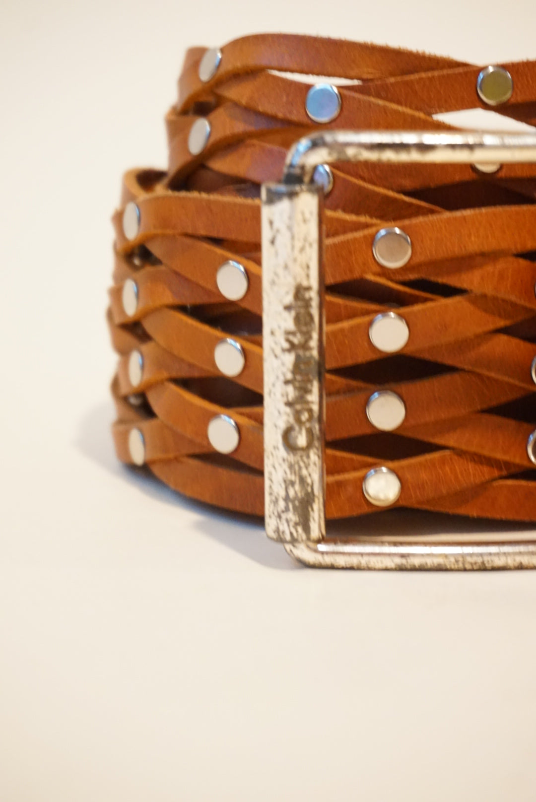 Calvin Klein Vintage Studded Braided Silver Buckle Belt - Size Medium