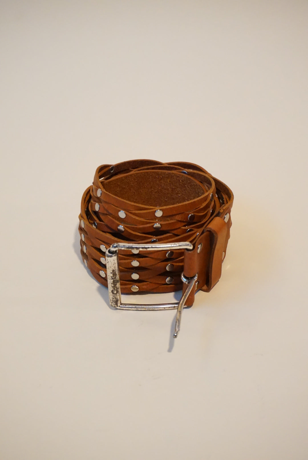 Calvin Klein Vintage Studded Braided Silver Buckle Belt - Size Medium