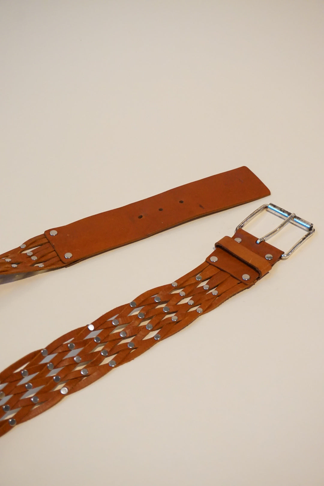 Calvin Klein Vintage Studded Braided Silver Buckle Belt - Size Medium