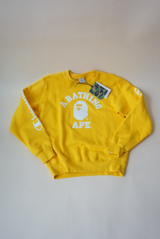 BAPE A Bathing Ape Yellow Champion Crewneck Pull Over NWT - Size Medium