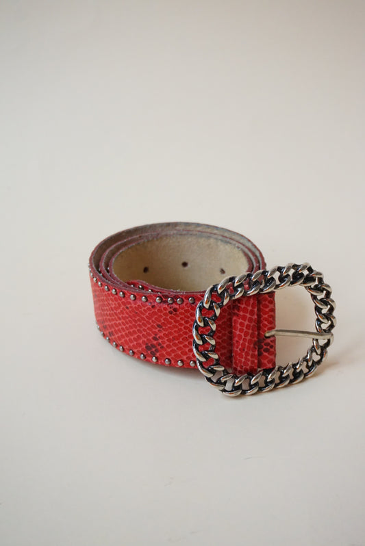 Vintage Red Reptile Chain Buckle Studded Belt