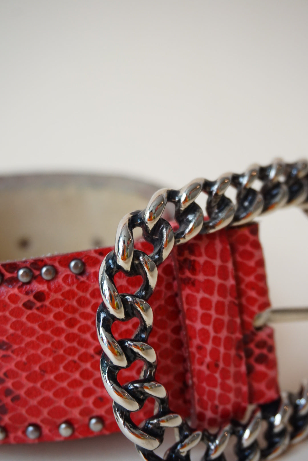 Vintage Red Reptile Chain Buckle Studded Belt