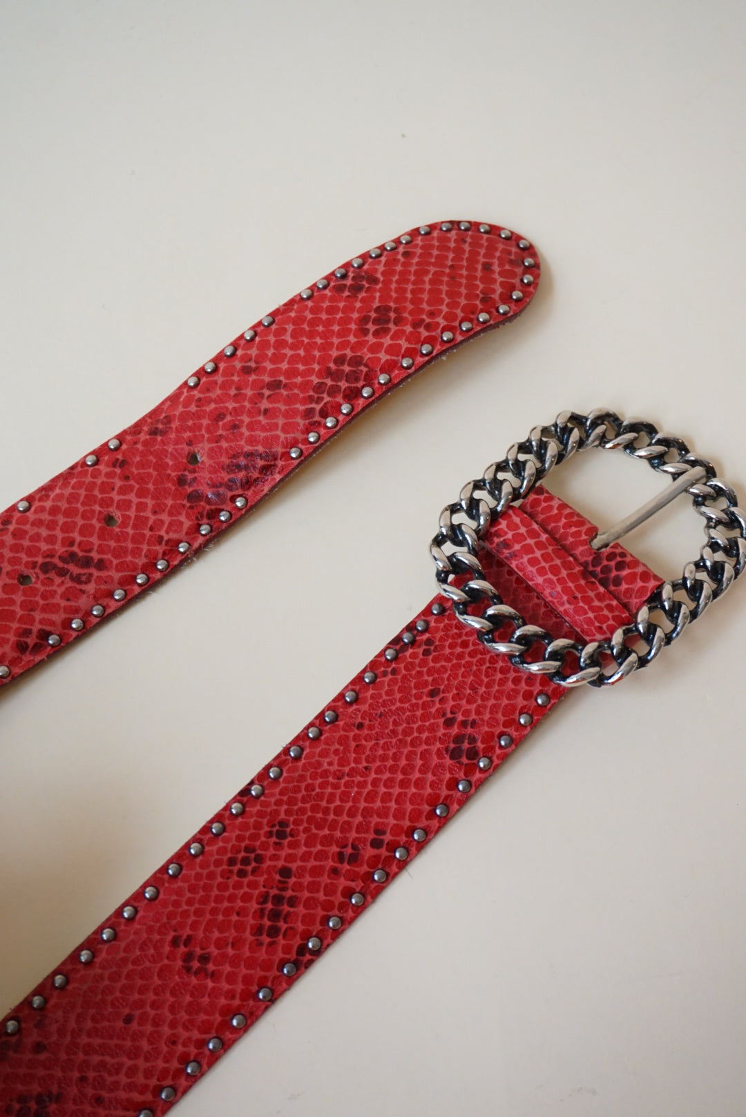 Vintage Red Reptile Chain Buckle Studded Belt