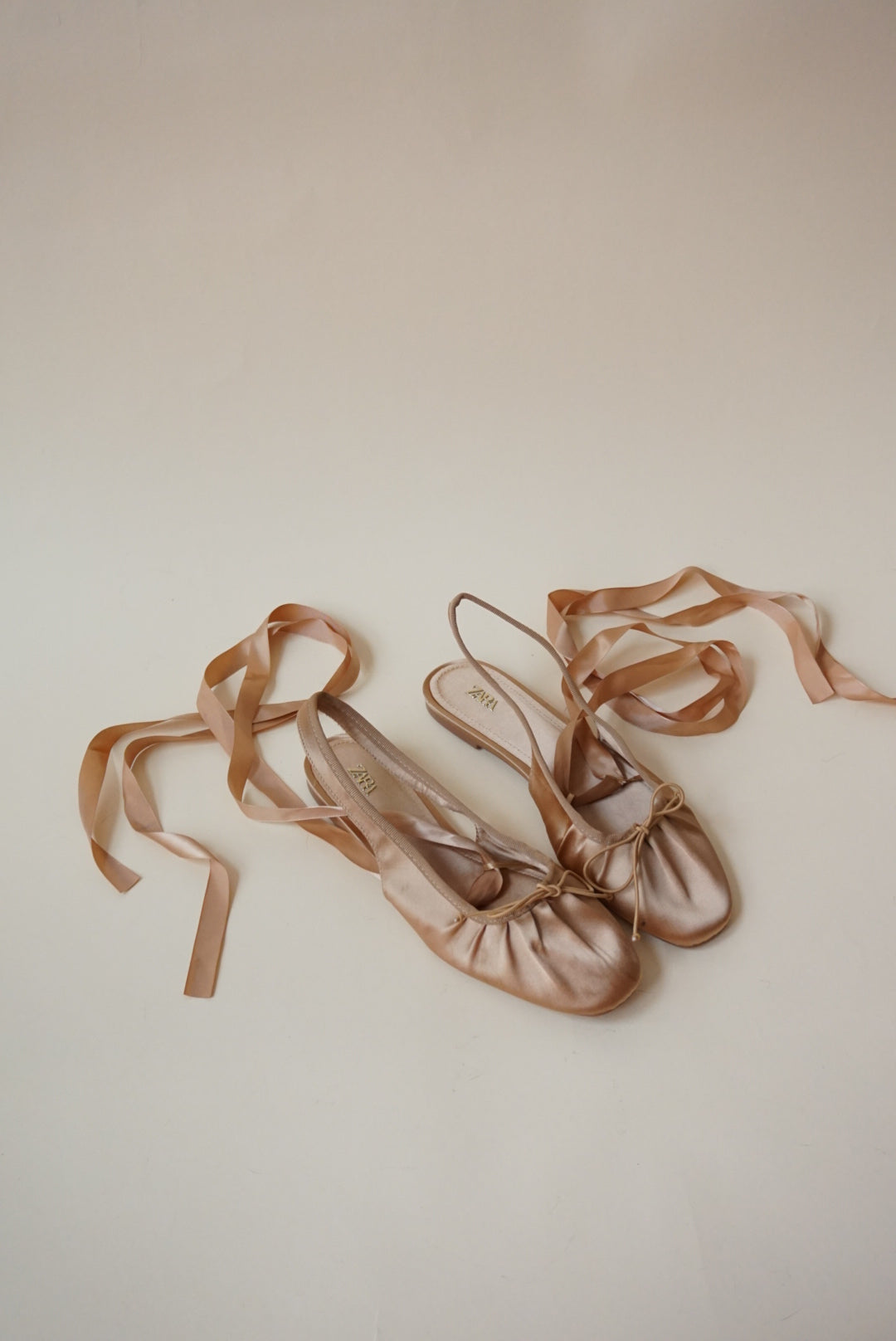 Zara Sateen Ballet Blush Slingback Lace Up Flats - Size 37