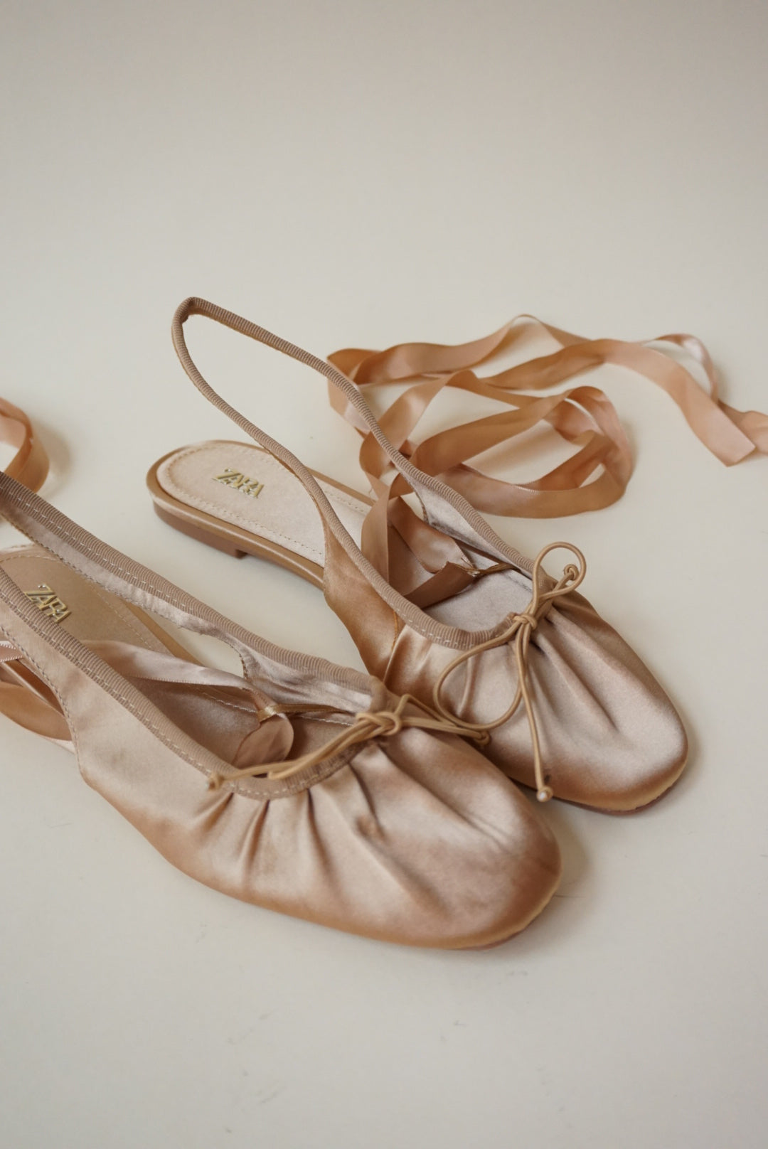Zara Sateen Ballet Blush Slingback Lace Up Flats - Size 37