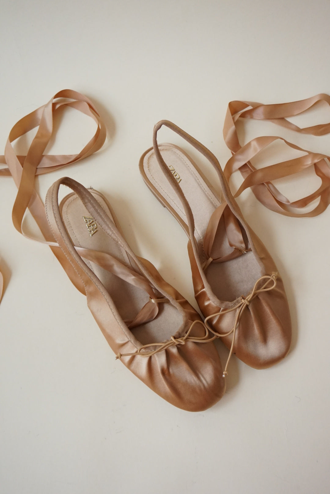 Zara Sateen Ballet Blush Slingback Lace Up Flats - Size 37