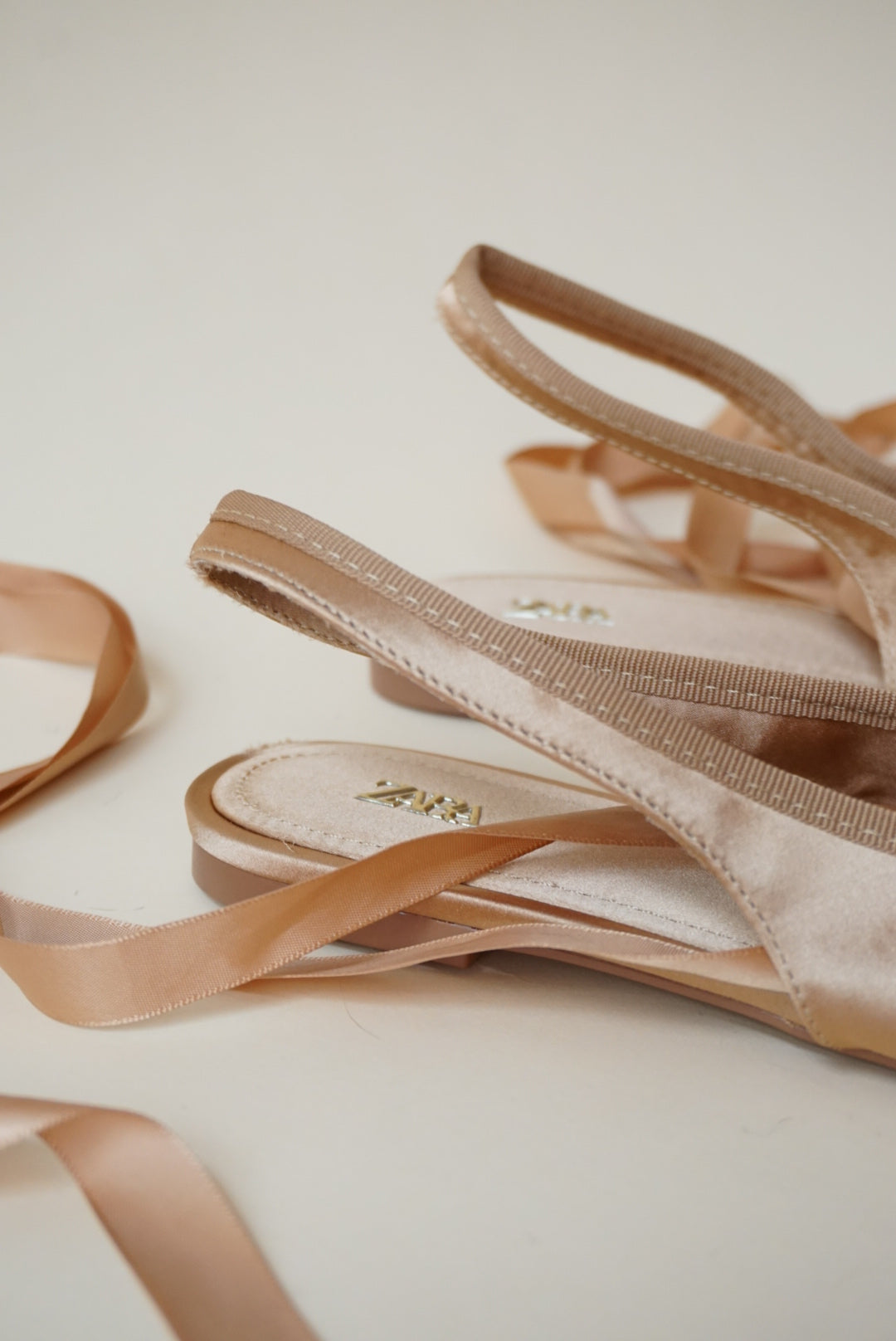 Zara Sateen Ballet Blush Slingback Lace Up Flats - Size 37