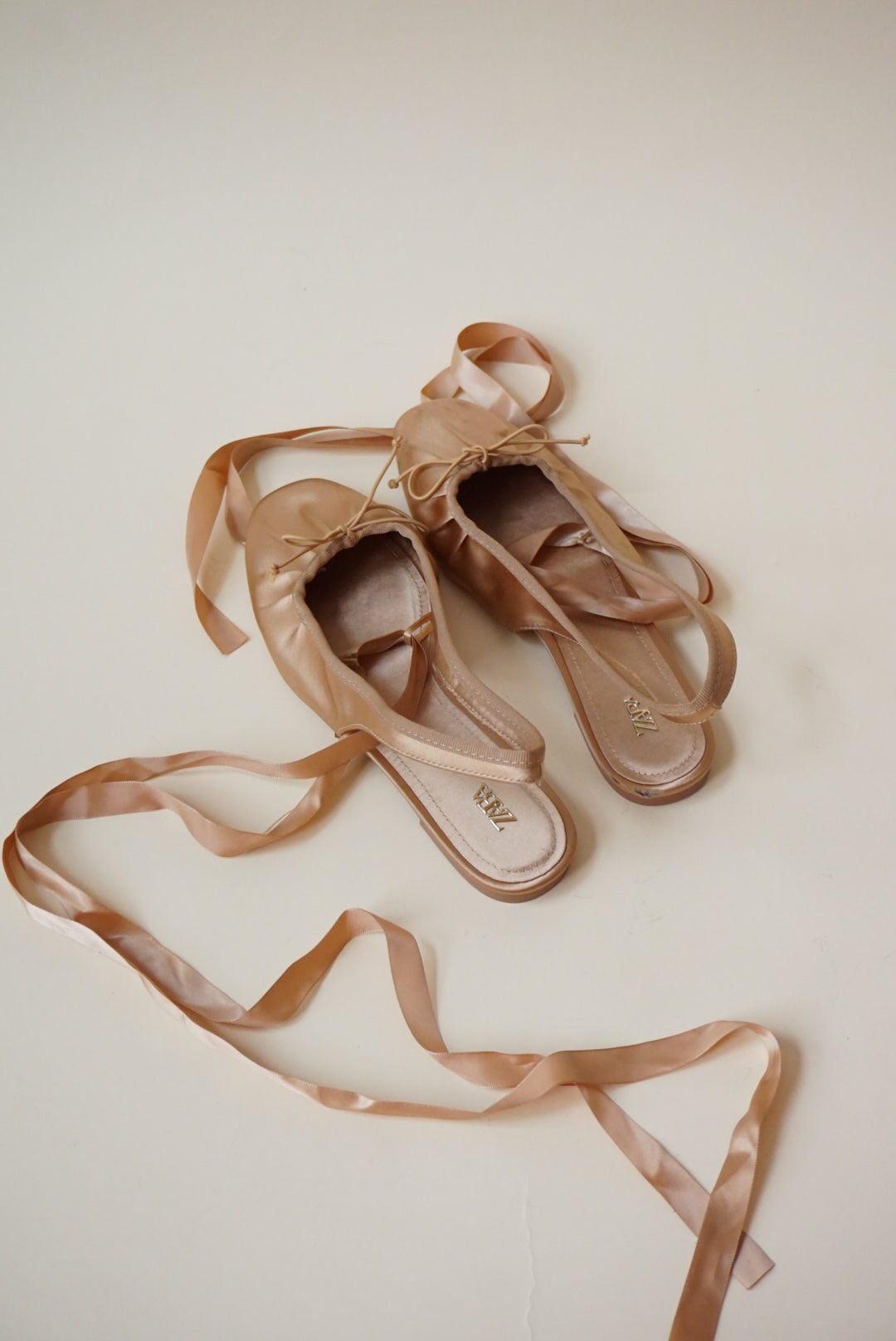 Zara Sateen Ballet Blush Slingback Lace Up Flats - Size 37
