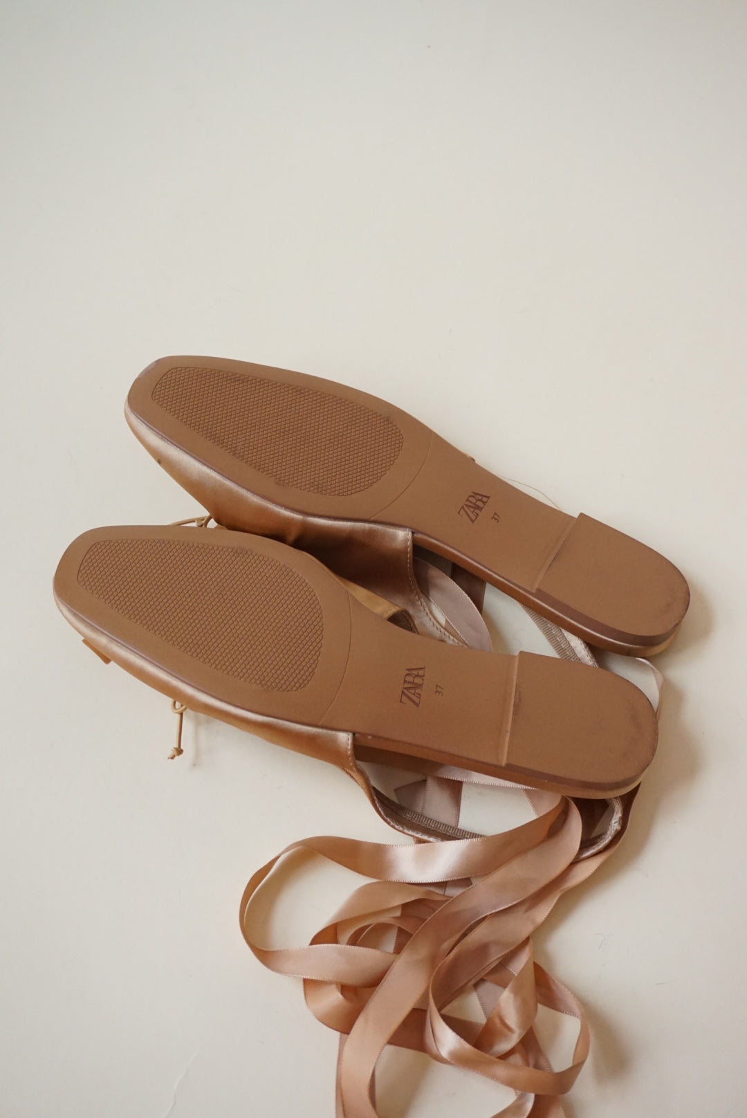Zara Sateen Ballet Blush Slingback Lace Up Flats - Size 37