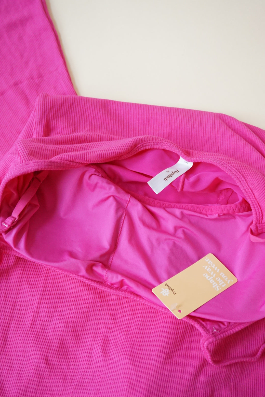 Popilush Pink Ribbed Knit Tank Modal Maxi Built-in Shapewear Dress NWT - Size XL