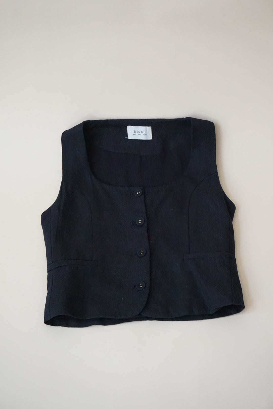 DISSH Scoop Neck Linen Black Vest Top - Size 2