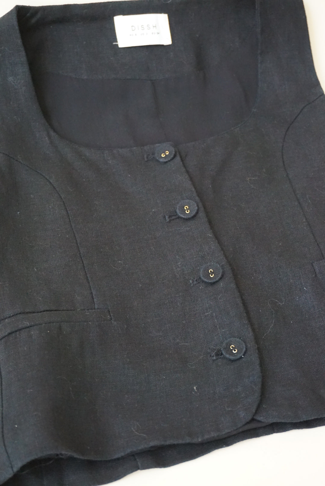 DISSH Scoop Neck Linen Black Vest Top - Size 2