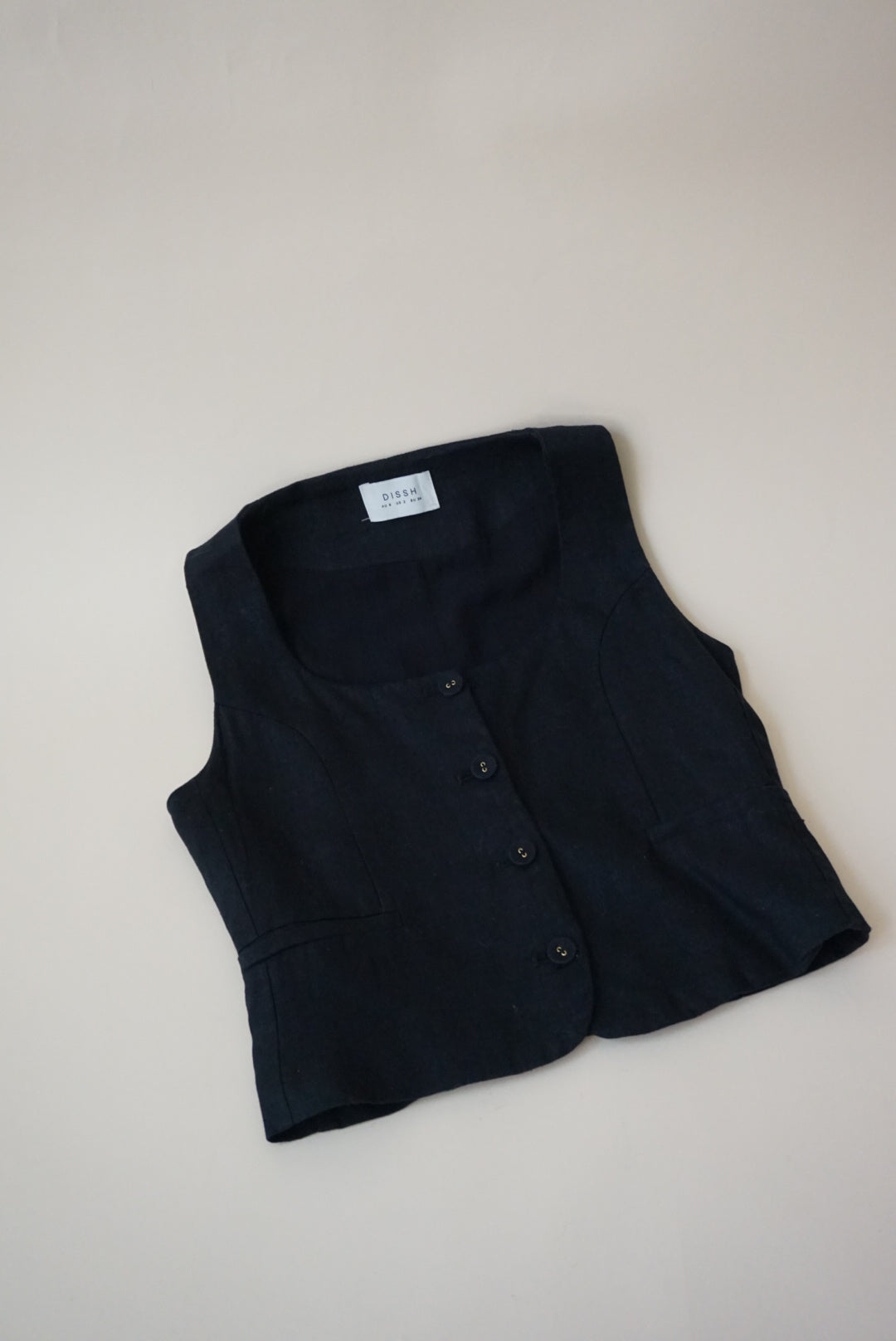 DISSH Scoop Neck Linen Black Vest Top - Size 2