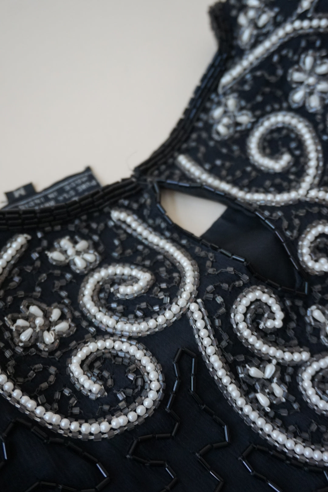 Vintage Royal Feelings Beaded Black / White Silk Blouse - Size Medium