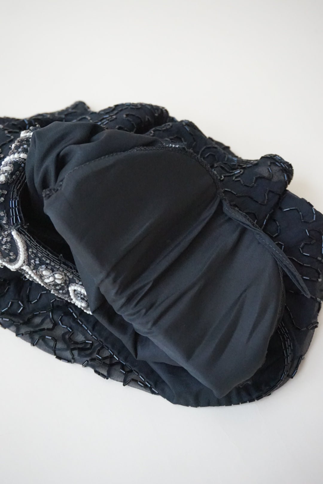 Vintage Royal Feelings Beaded Black / White Silk Blouse - Size Medium