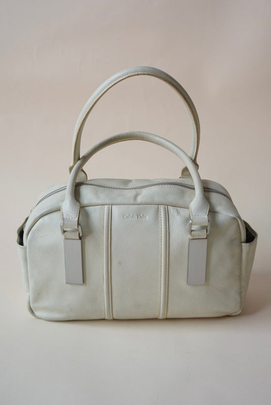 Vintage Calvin Klein Ivory Leather Bowling Bag