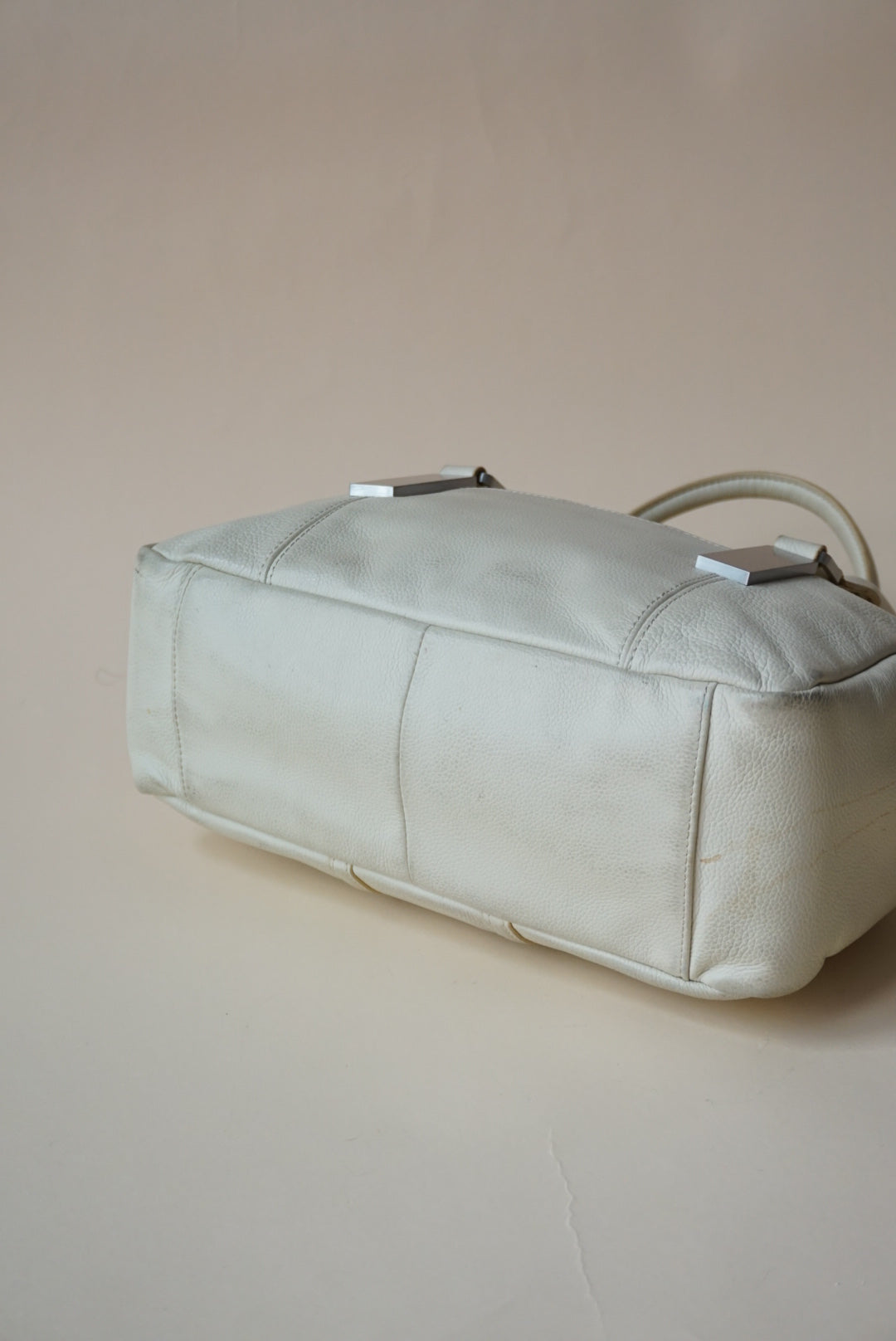 Vintage Calvin Klein Ivory Leather Bowling Bag