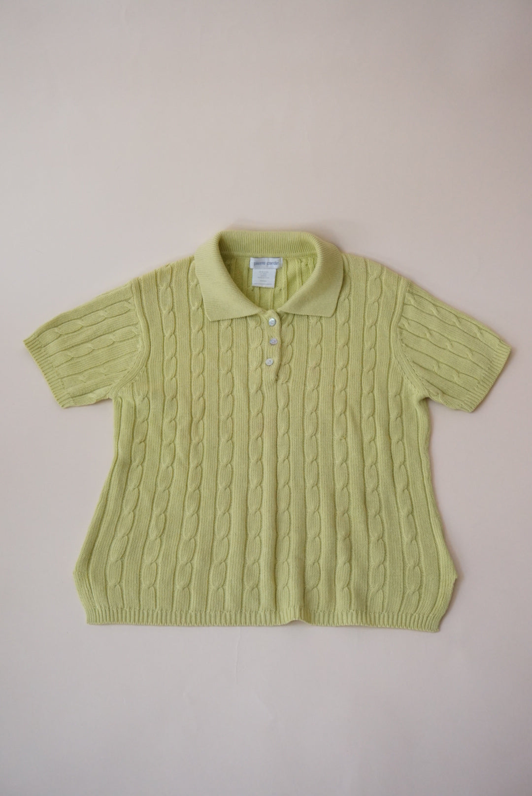Vintage Pierre Cardin Cable Knit Green Abalone Polo - Size Medium