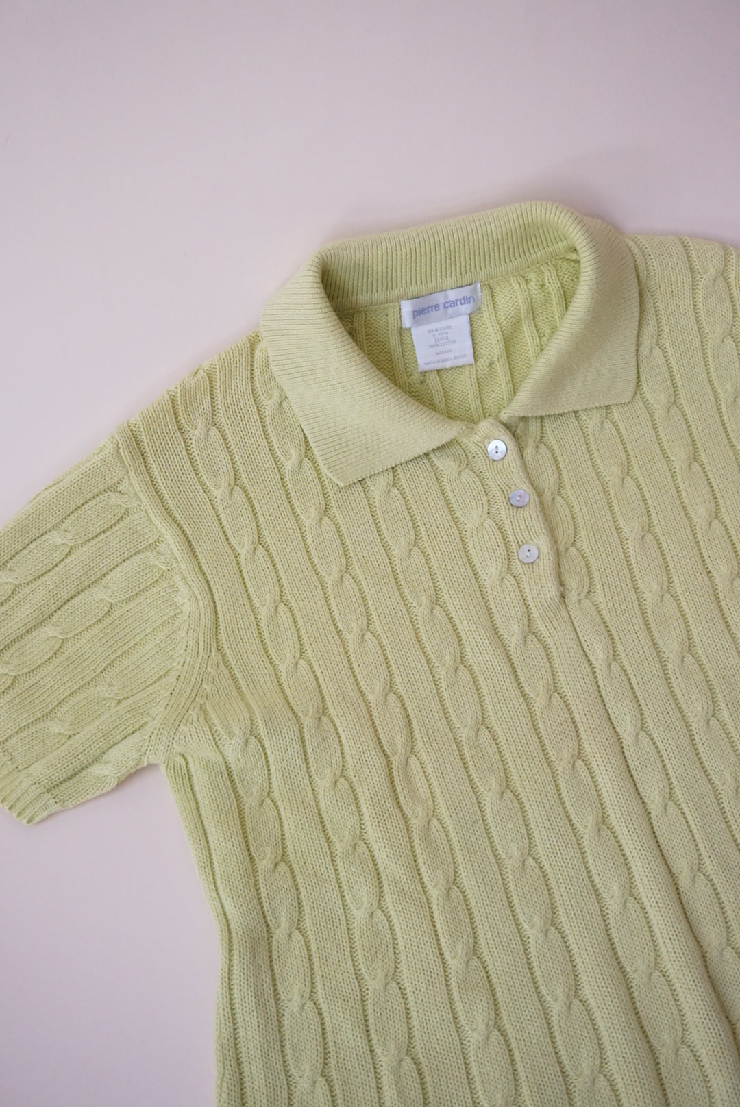 Vintage Pierre Cardin Cable Knit Green Abalone Polo - Size Medium