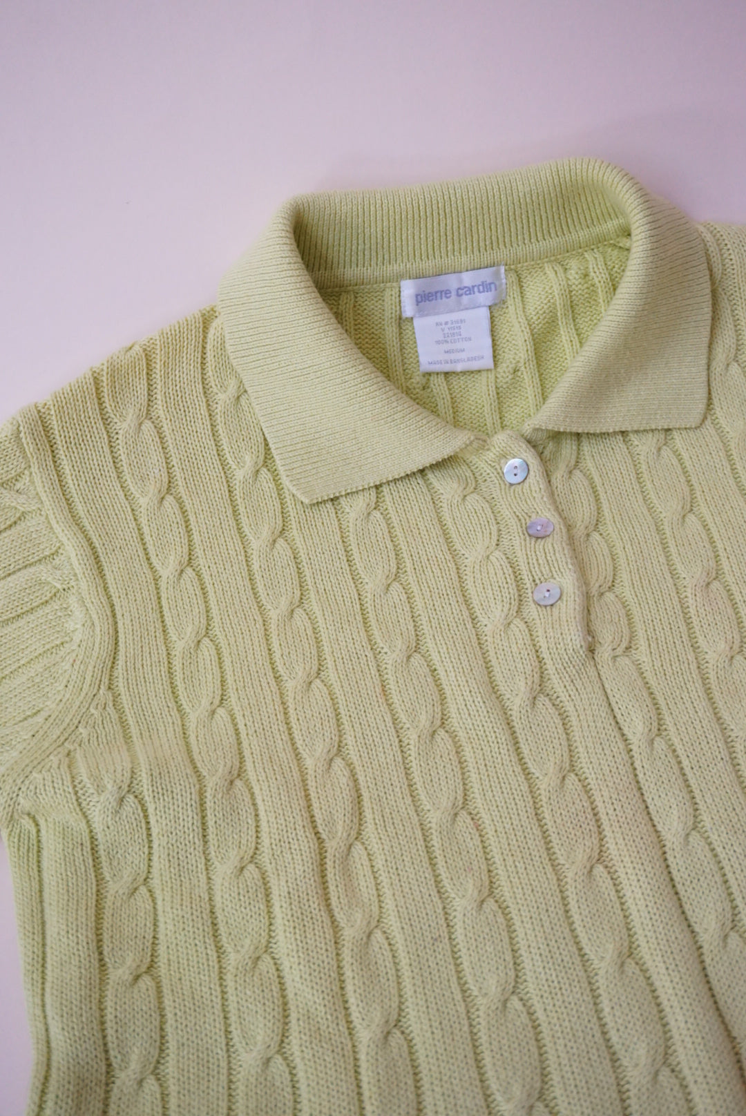 Vintage Pierre Cardin Cable Knit Green Abalone Polo - Size Medium