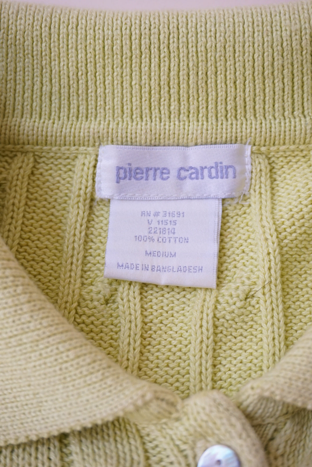Vintage Pierre Cardin Cable Knit Green Abalone Polo - Size Medium