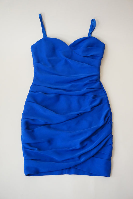 BCBG Y2K Blue Pleated Bodycon Mini Strapless Dress - Size 6