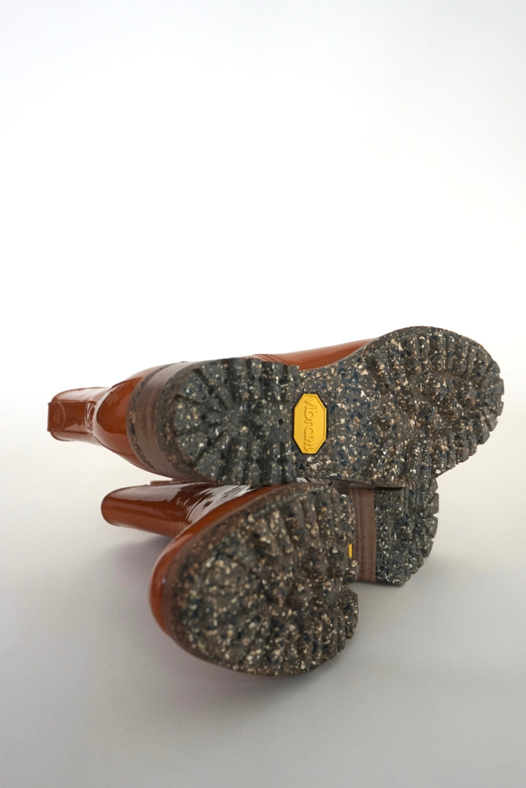 "The Office of Angela Scott" Patent leather Lasercut Accent Chelsea Burnt Orange Boots - Size 39.5